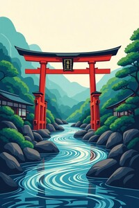 Temple, Mt Fuji in background.